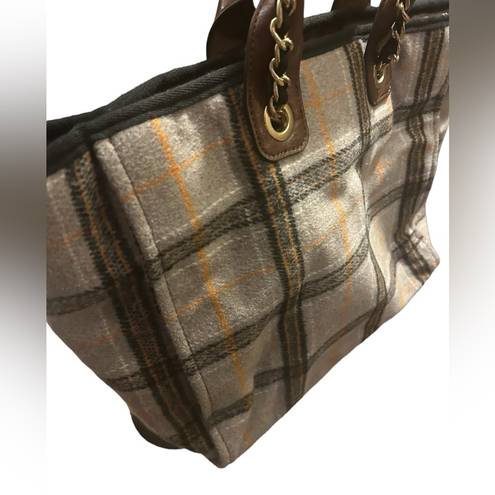 Krass&co Jen &  Oversized plaid retro flannel tote bag, chain straps, 90s, academia