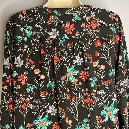 Loft SMALL BLACK AND FLORAL MIDI LONG SLEEVED DRESS