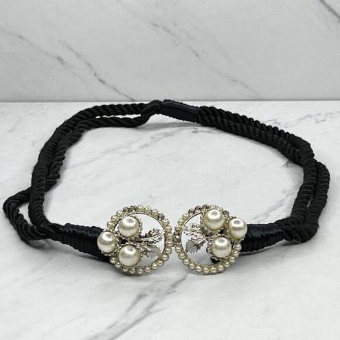 Twisted Black  Rope Faux Pearl Buckle Belt Size Small S Womens