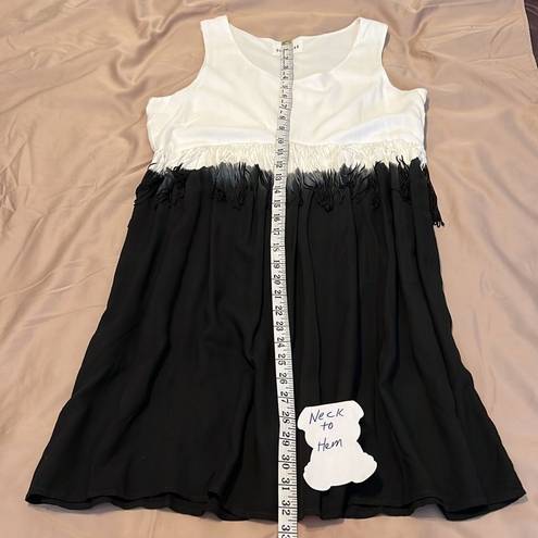 Olive & Oak  gorgeous NWOT white grey black fringed sleeveless dress