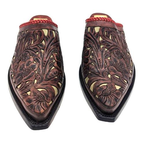 Krass&co Liberty Boot  Women's Western Mules Hand Tooled Floral Braided 8.5