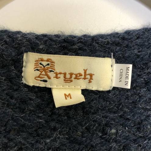 Aryeh  Navy Blue Wool Blend Single Buttoned Cardigan Sweater Chunky Knit Medium