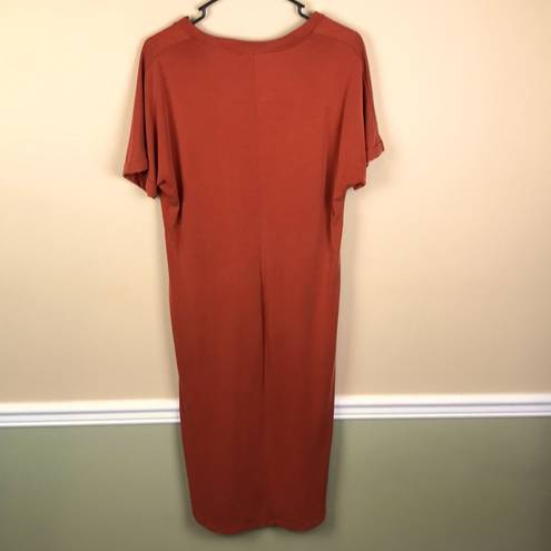 Lush Clothing Lush Women’s Oversized Burnt Orange Long Hi-Low Hem V-Neck Shirt Dress