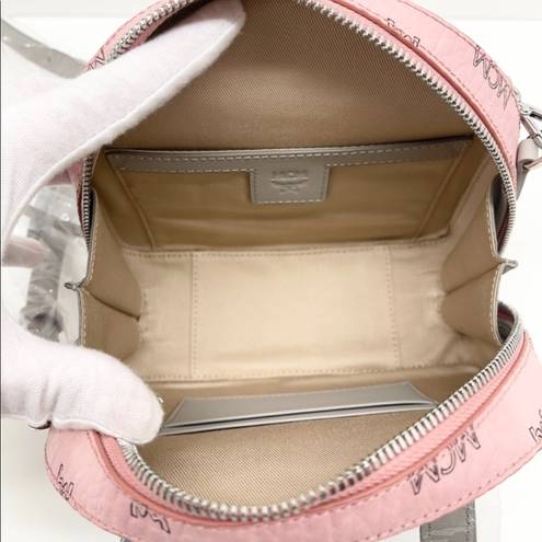 MCM  New Mini Half Moon Top Handle Satchel Purse Soft Pink Logo Crossbody…