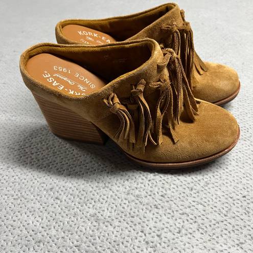 Kork-Ease Charly Fringe Block Heel Mule Booties in Tan Suede Size 6 NEW