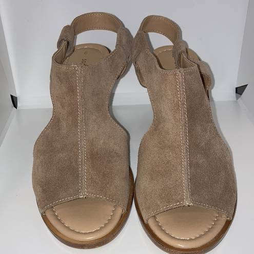 Sophia Milano  Taupe Tan Suede Leather Slinbgack Wedges Women’s Size 8