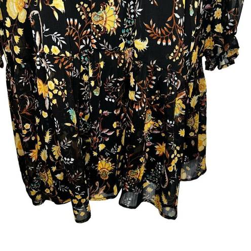 Harper  241 Gorgeous Black Floral Chiffon Ruffle Trim L/S Dress NWOT Size 12