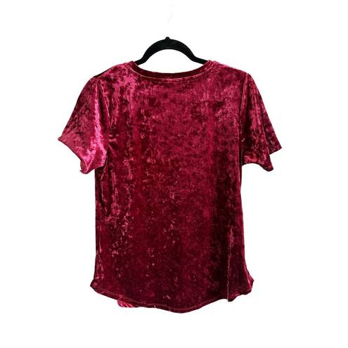 Z Supply  Women’s Medium Velvet Short Sleeve V-Neck Dark Red Blouse