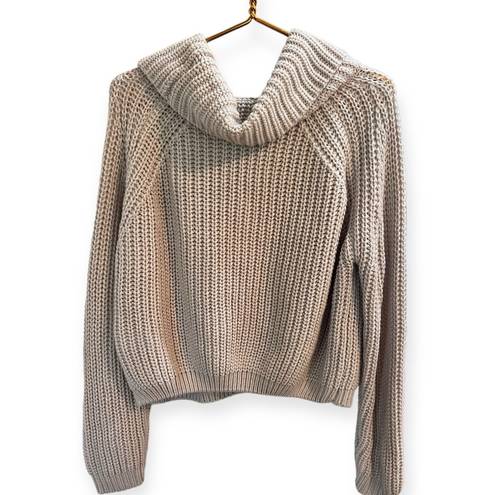 Moon & Madison Cream Oversized Crop Cowl Neck Chunky Knit Sweater Size Medium