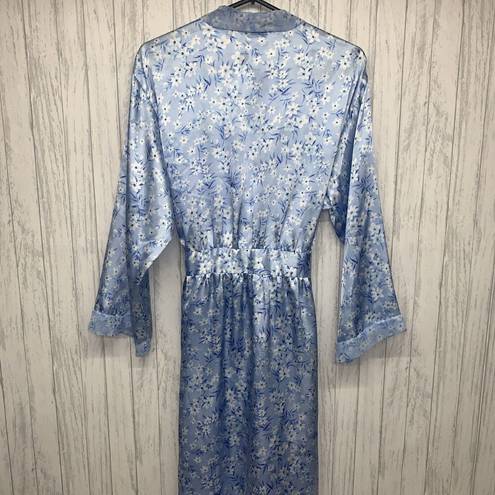 Oscar de la Renta Womens Size S Oscar De Le Renta Pink Label Blue Satin Floral Robe