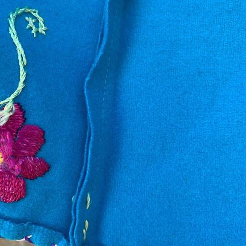 Vintage Blue  Wool Folk Art Boho floral embroidery open jacket