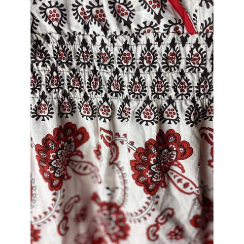 Fashion Bug  Floral Sleeveless Smocked Blouse Shirt White Red Black Size Large