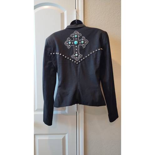 Double D Ranch Black Jacket Metal Studs, Turquoise, Rhinestones, Cross, size M Size M