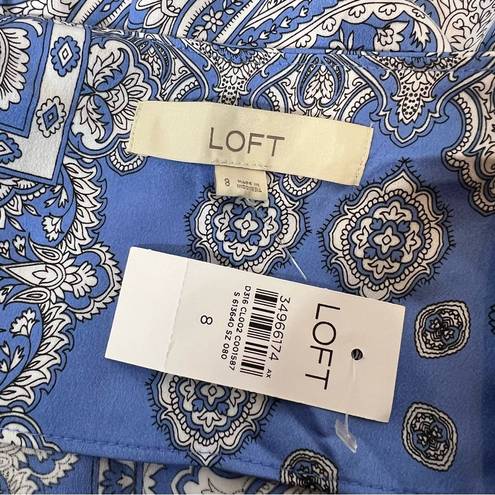 Loft NWT  Bandana Print Slip Dress Blue white sz 8