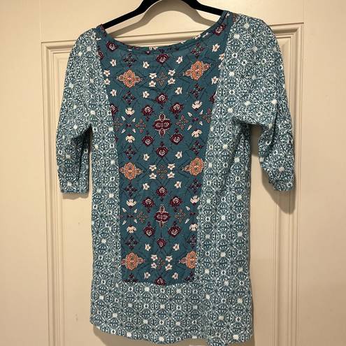 Akemi + Kin  Anthropologie Teal Green Boho Embroidered Blouse Shirt Top S