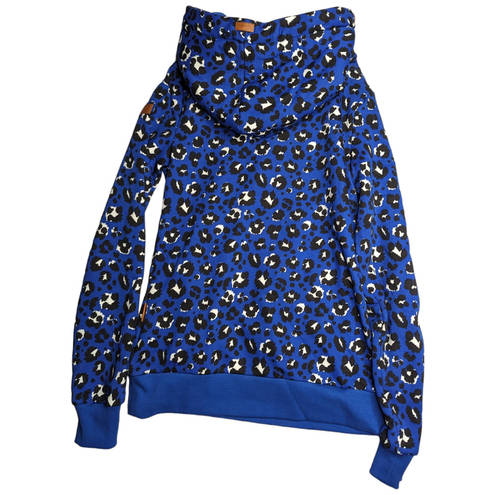 Wanakome  Melody Royal Blue Leopard Print Pullover Drawstring Hoodie Sweatshirt S