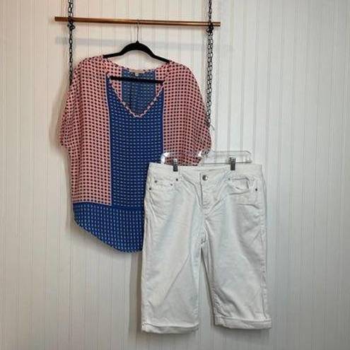 DKNY Gibson Latimer &  Jeans Colorblocked Top & White Bermuda Shorts SET Size L