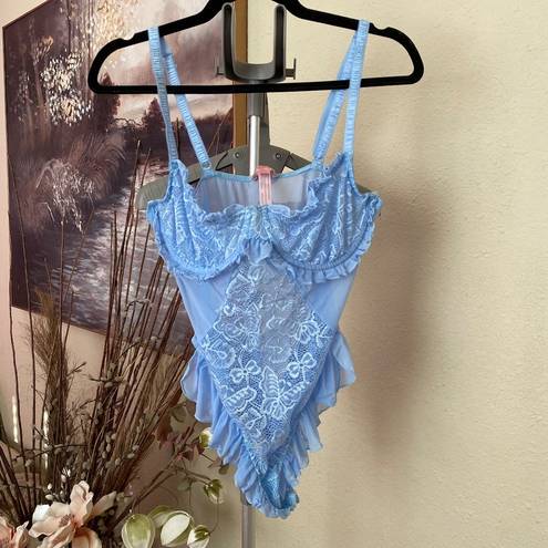 Dolls Kill Sugar Thrillz x  Blue Lace Butterfly lingerie Print Bodysuit size L