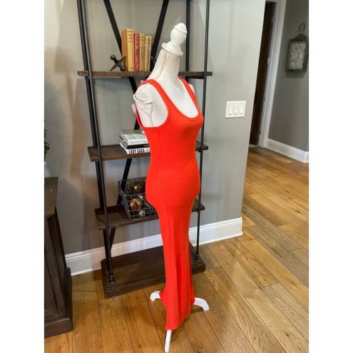 The Range  Alloy Rib Cinched Bodycon Midi Dress Fuego Red Orange Womens Medium