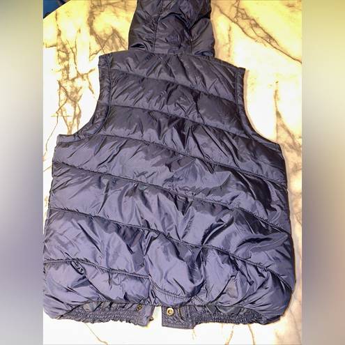 American Eagle Y2K  Puffer Fur Hooded Best Coat Jacket Womens M Navy Blue