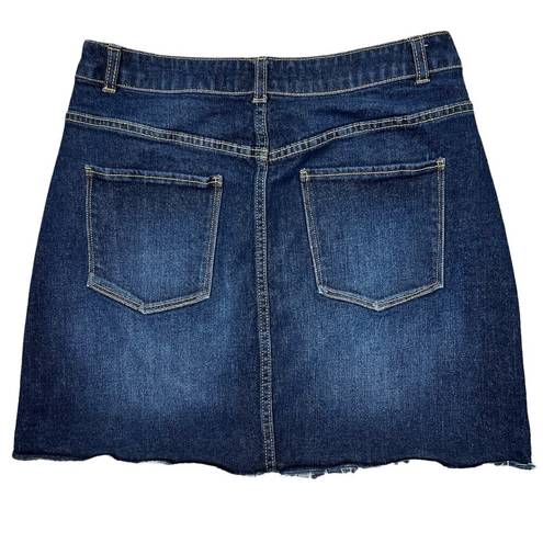 Harper  Boho Jean Mini Skirt Size Medium Dark Wash Denim Fringe Raw Hem Y2K Style