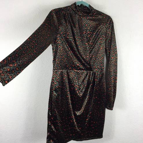 Black Halo  Briar Green Animal Print Crushed Velvet Long Sleeve Mini Dress Size 6