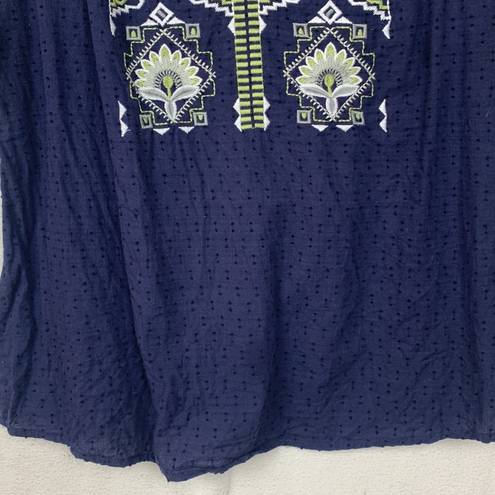 Solitaire  womens large eyelet blue embroidered long sleeve shirt johnny floral