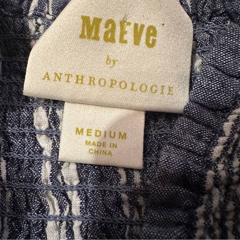 Anthropologie  Maeve Schuyler Smocked Blue & White Striped Peplum Top Sz M