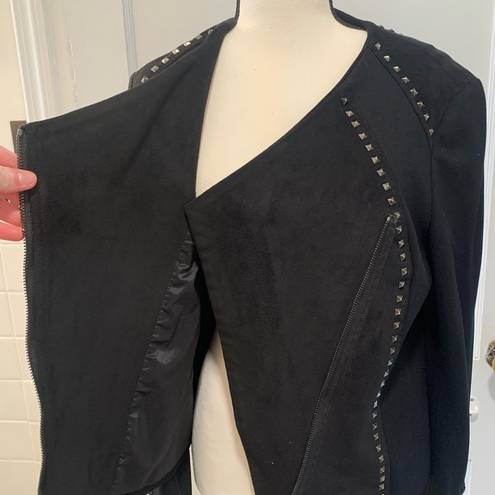 Cache  | suede black embellished asymmetrical zip blazer size large