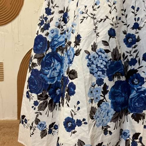 Coldwater Creek  White Cotton Blue Rose Floral Print Summer Midi Skirt 1X