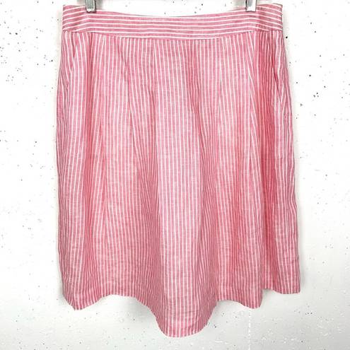 Brooks Brothers  Womens Linen Pleated A-Line Skirt Pink White Stripe Size 10