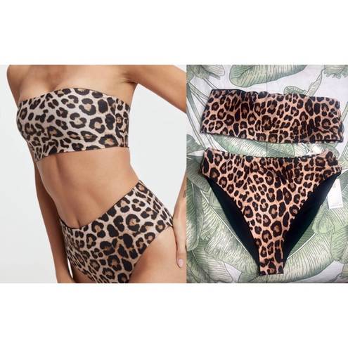 Good American  Cheetah Leopard Print Reversible Bandeau Cheeky Bikini Set Size XL