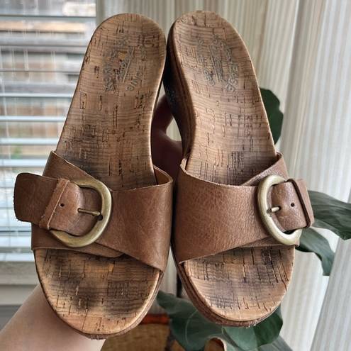 Kork-Ease  Minka Leather Slide Platform Cork Sandals 6 Tan Slip On Buckle