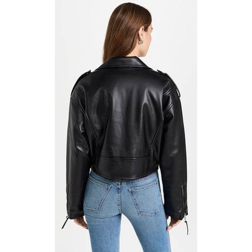 Good American  Cropped Faux Leather Moto Jacket Black Womens Size L/XL