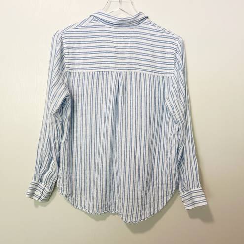 Rails  Bonnie Linen Blend Button-Up Shirt in Olympic Stripe White and Blue