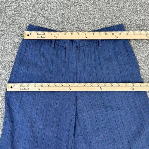 J.Jill  Jenna Striped Linen Wide Leg Crop Pants Denim Blue Small Elastic Waist