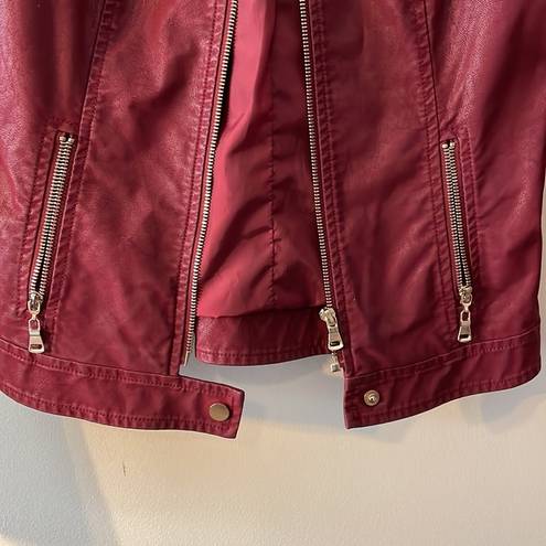 Pleather Red Embroidered Jacket