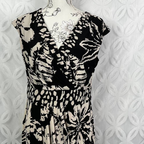 Jones New York  Dress Black/Cream Sleeveless Front Wrap Detail Dress NWT $205