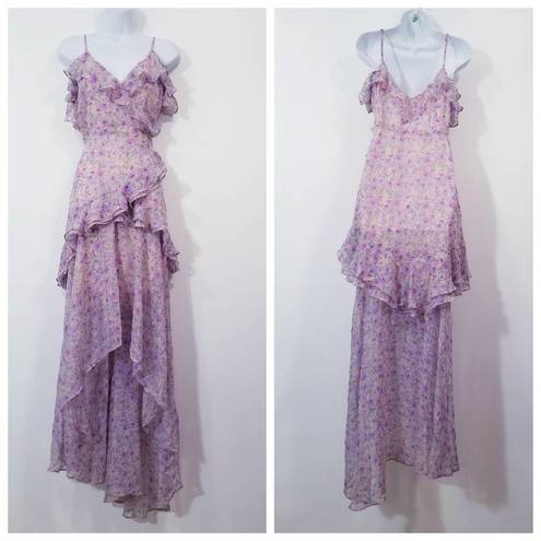 ASTR  the Label Lilac Multi Color Floral High Low Ruffle Dress Cold Dress