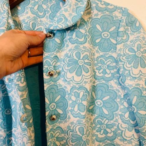 Vintage Blue  & White Daisy Floral Button Up 60s Little Jacket
