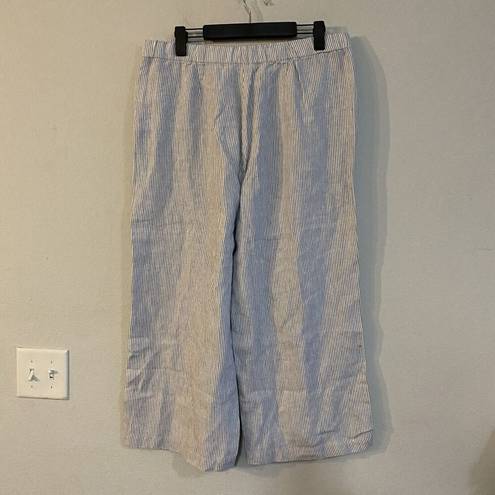 J.Jill  Love Linen Pants Medium Blue White Cropped Wide Leg Striped Nautical