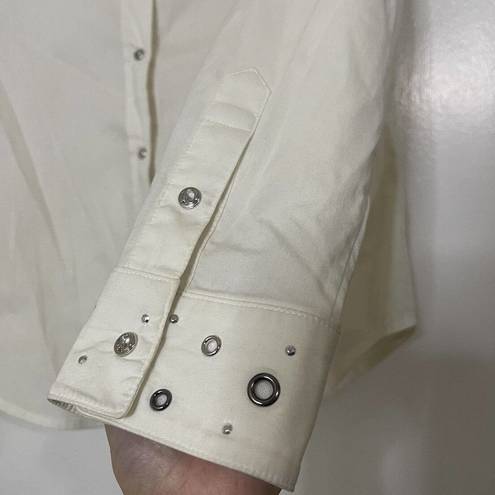 St. John  Sport Ivory White button down collared shirt eyelet hardware size small