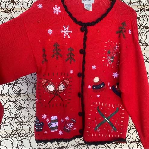 Basic Editions  Vintage knit ugly Christmas cardigan SMALL