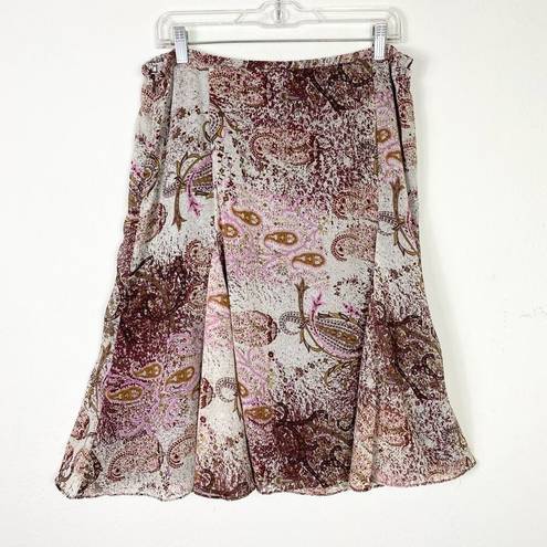 Coldwater Creek (L Petite)  Y2k Style Brown & Pink Paisley Splattered ALine Skirt