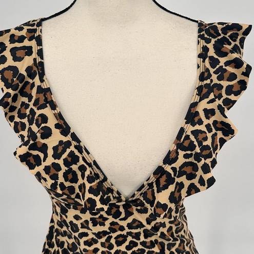 Beachsissi Leopard Ruffle V Neck Tummy Control Tank Swimsuit Size Medium