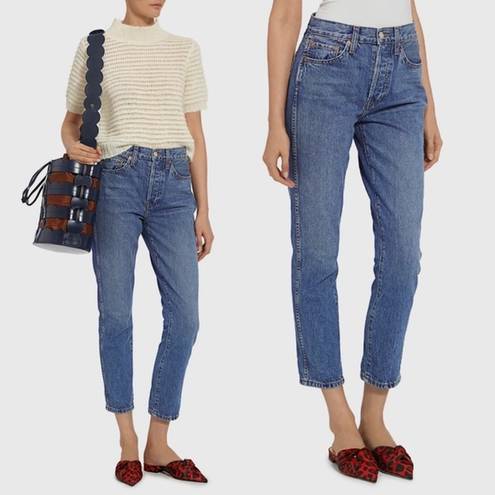 RE/DONE  Double Needle Crop Ankle Jeans Button Fly Retro Preppy Trucker Blue 25