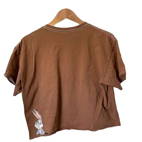 Looney Tunes  Brown Cropped Graphic Crew Neck Tee Women's SZ L Bugs Bunny