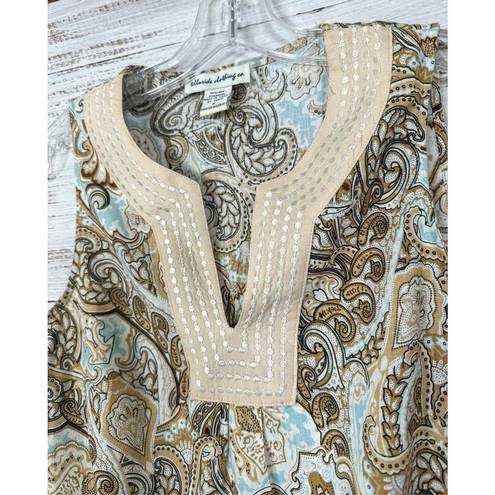 Krass&co Telluride Clothing . Womens Linen Paisley Tank Top Beige Blue Size Small