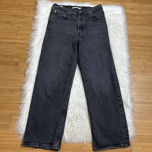 Levi’s Levis Ribcage Straight Jeans Womens 29x27 Charcoal Black Ankle Button Fly