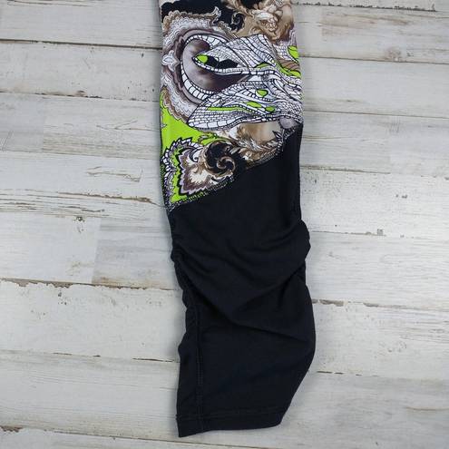 Gottex Black & green print low rise ruched athletic yoga leggings